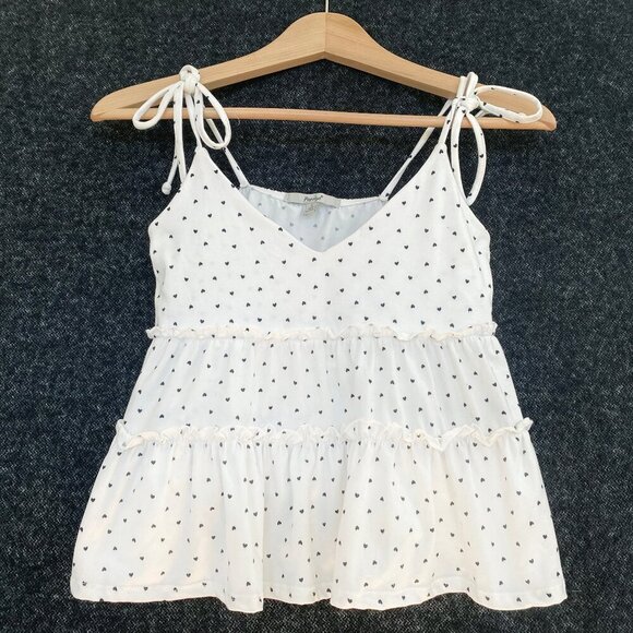 Papaya Womens Babydoll Tie Straps Camisole Tiered Cropped Tiny Heart Print - Picture 1 of 7